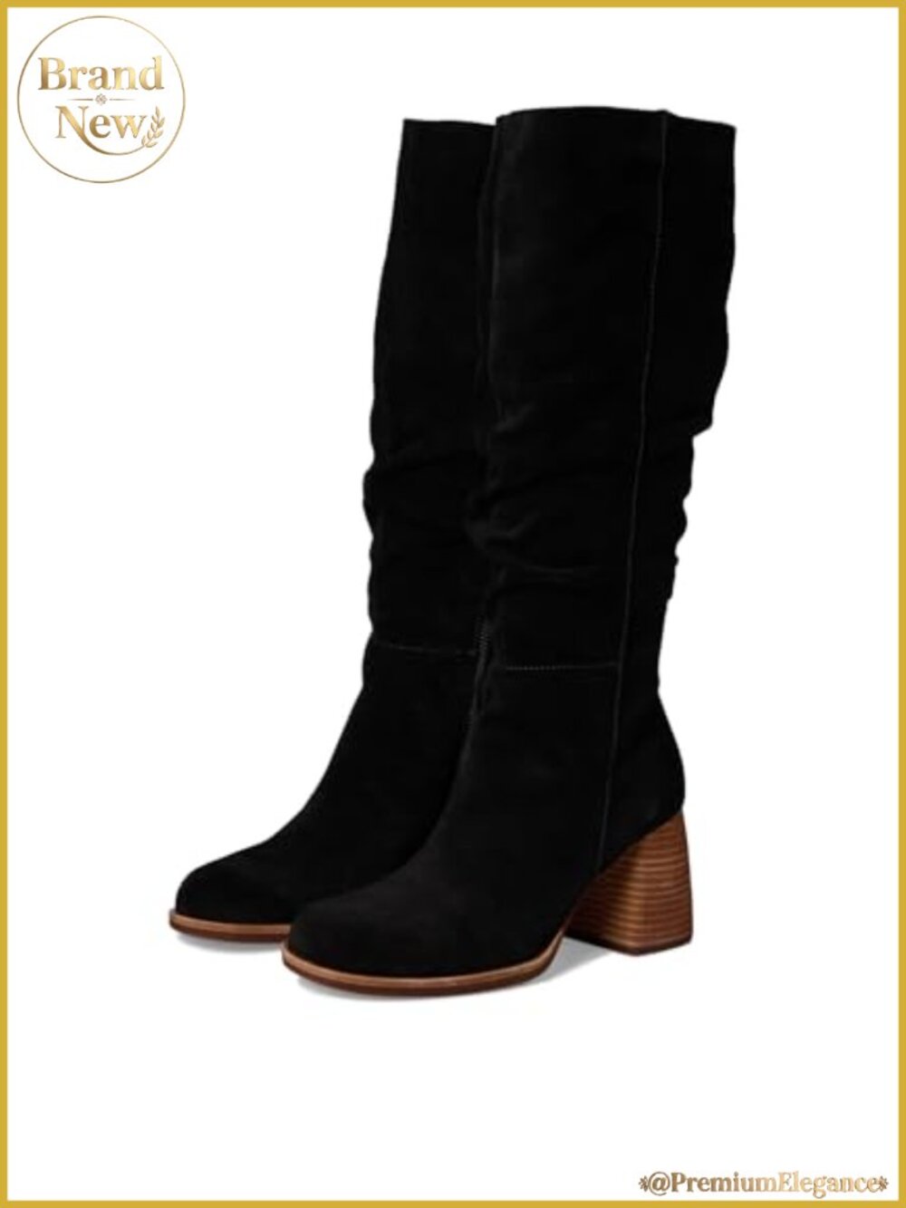 Suede Knee-High Slouchy Block Heel Boots